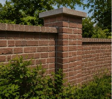 Detail van een gemetselde tuinmuur